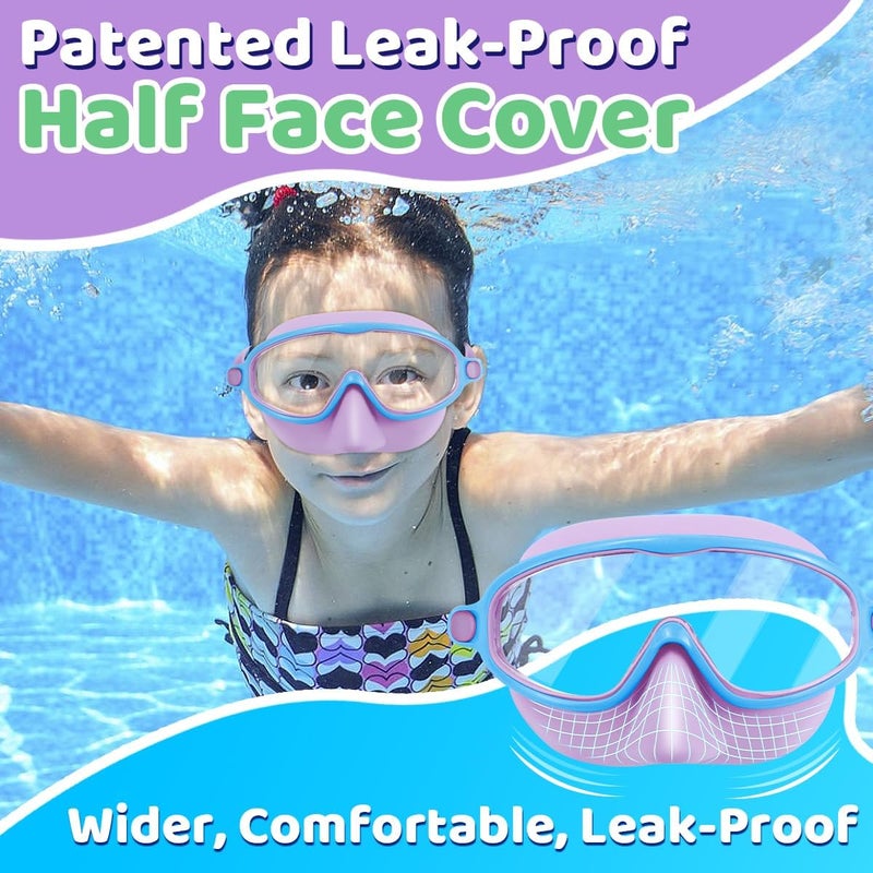Vvinca Swim Goggles with Nose Cover, 2 Pack Wide View Diving Mask Anti-Fog UV No Leak Toddlers Swimming Goggles for Kids 3-15 - Image 4
